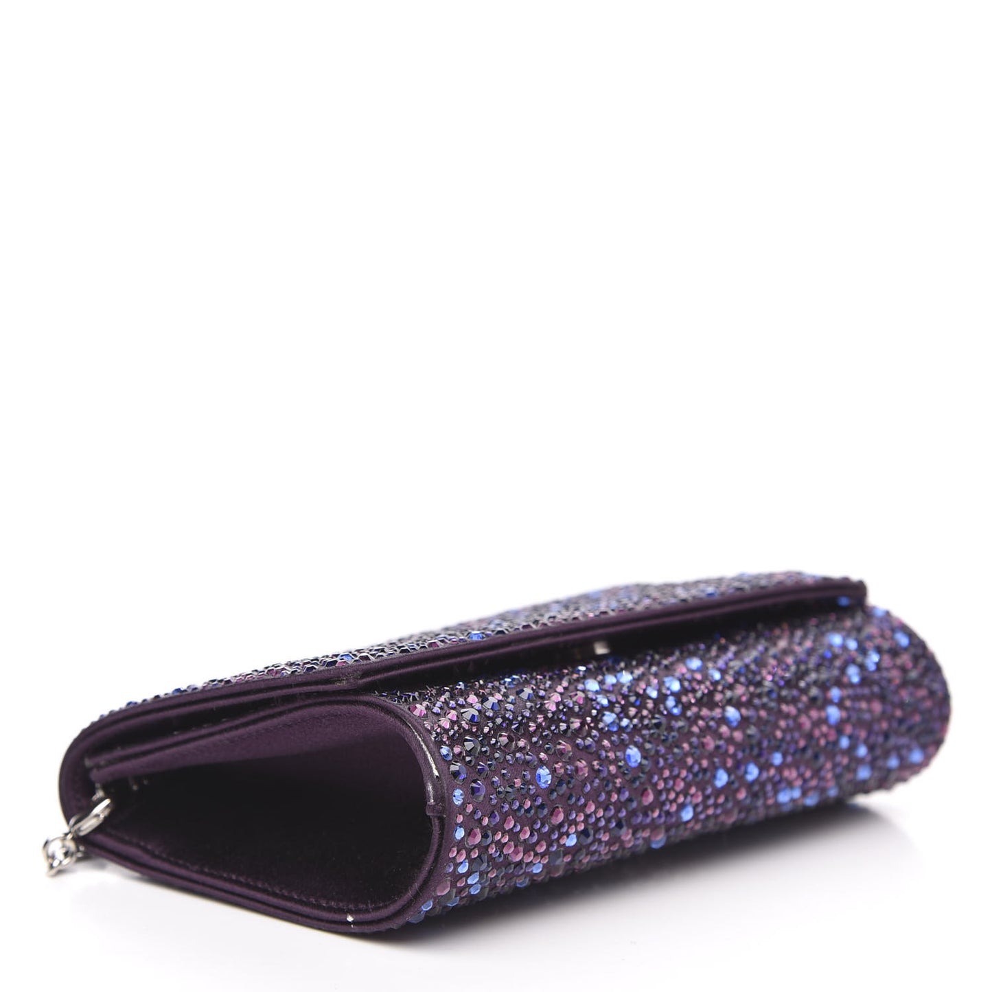 Satin Crystal Chain Clutch Purple