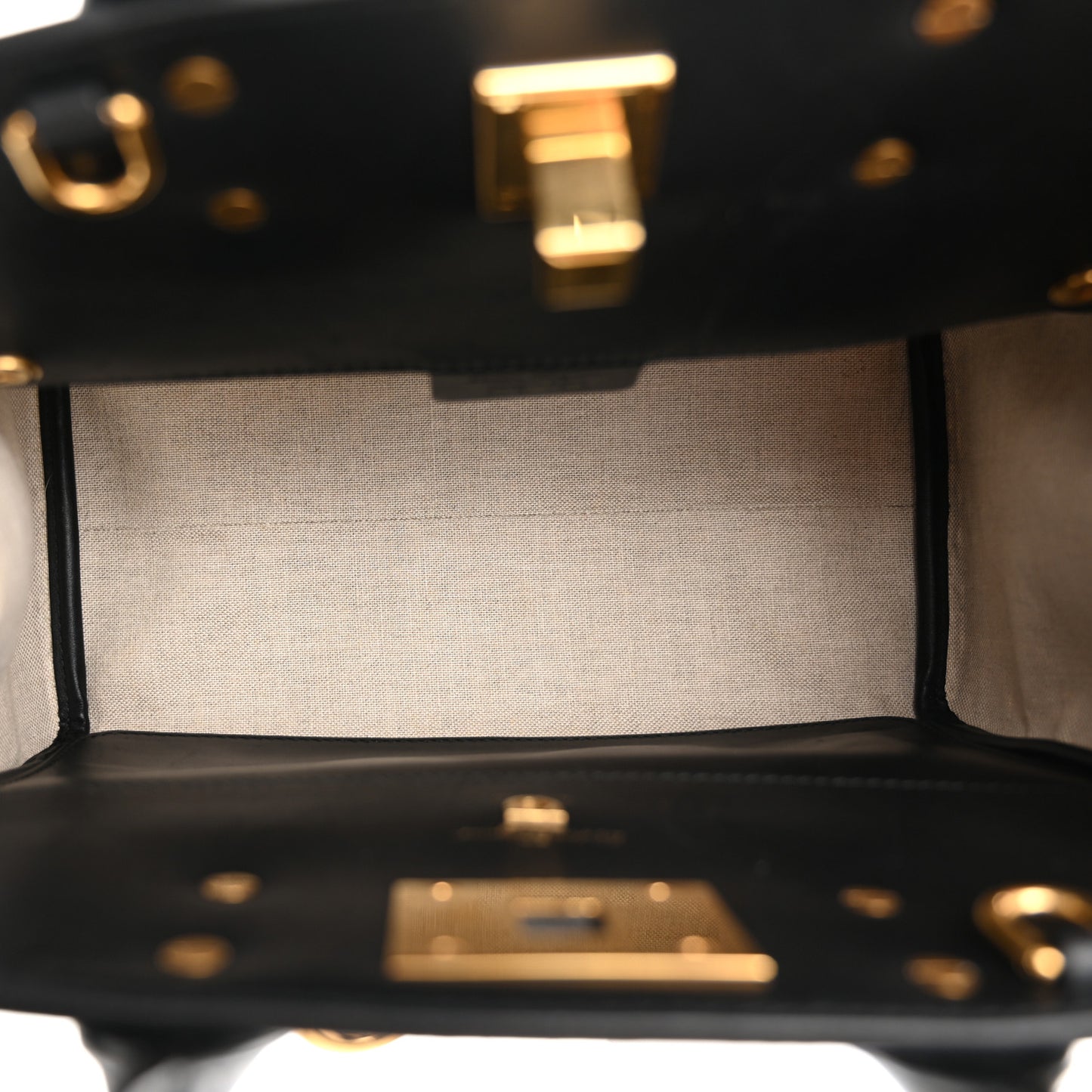 Canvas Calfskin Gancini The Studio Bag Black Beige