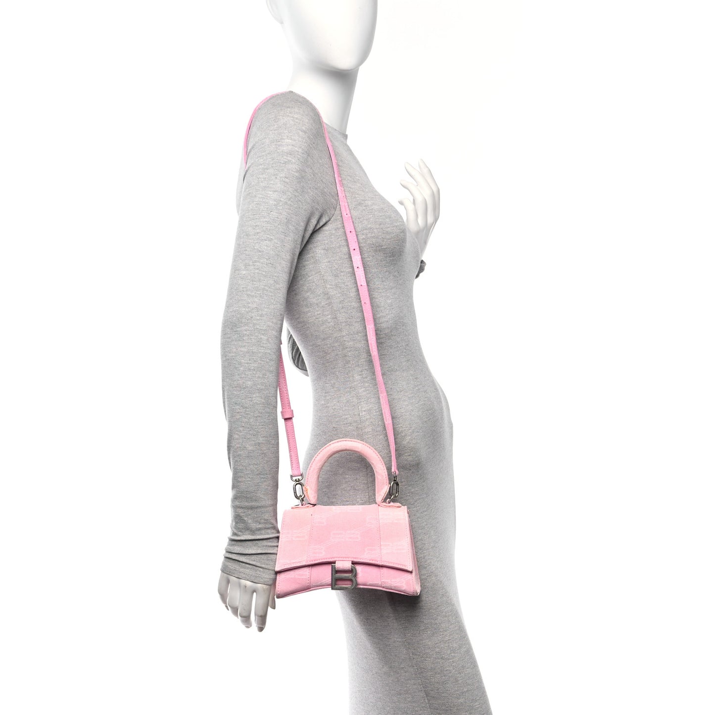 Washed Denim BB Monogram Hourglass Top Handle Bag XS Pink