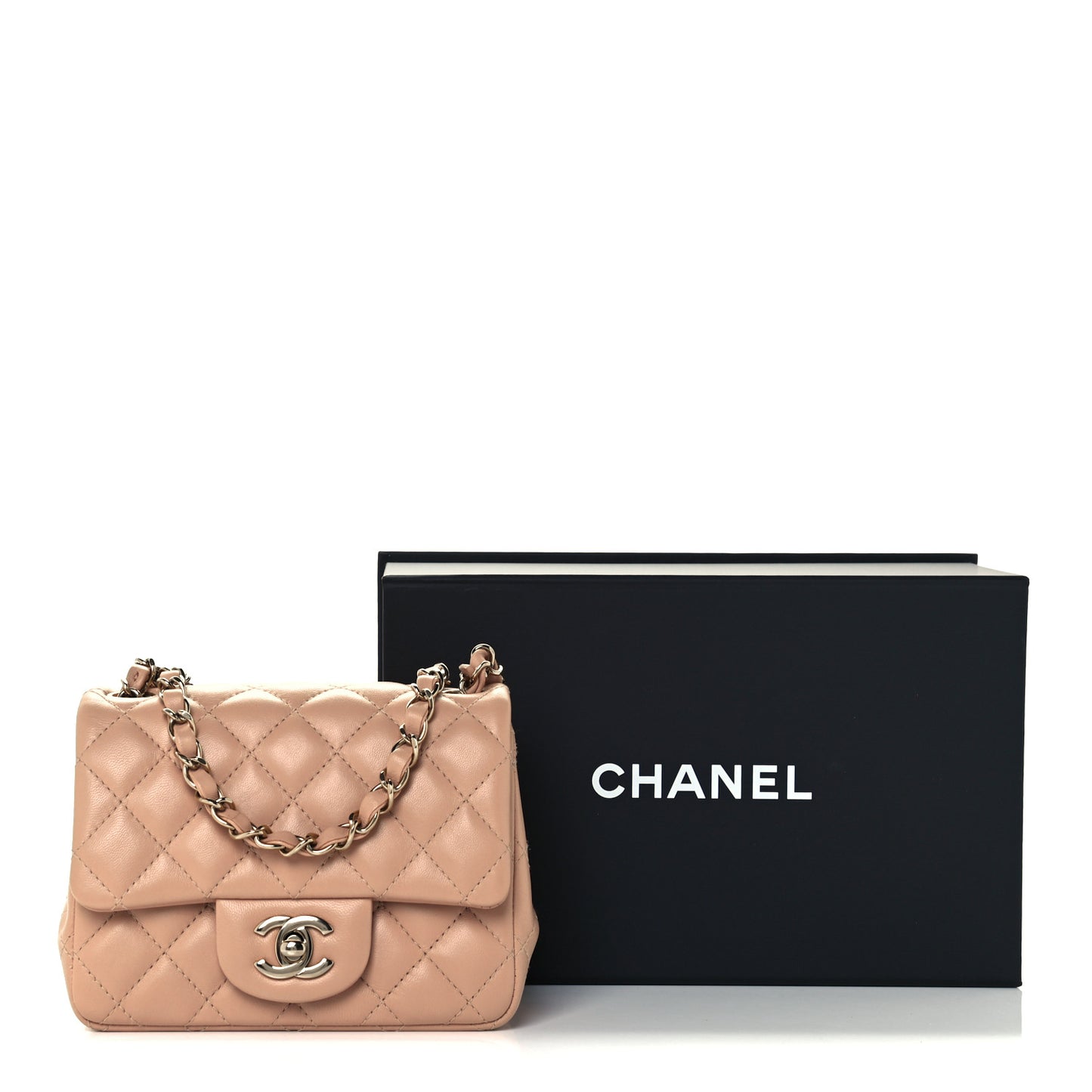 Lambskin Quilted Mini Square Flap Beige