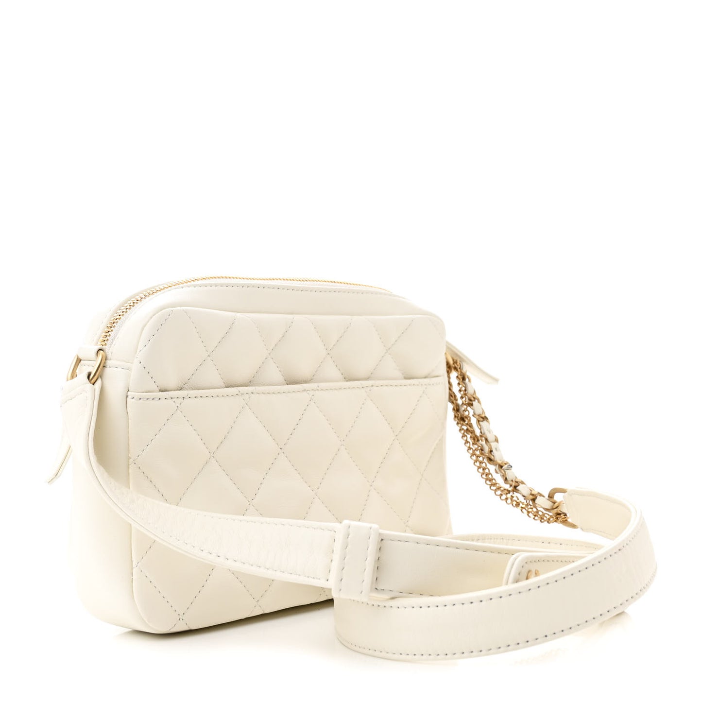 Calfskin Quilted Small Camera Case White