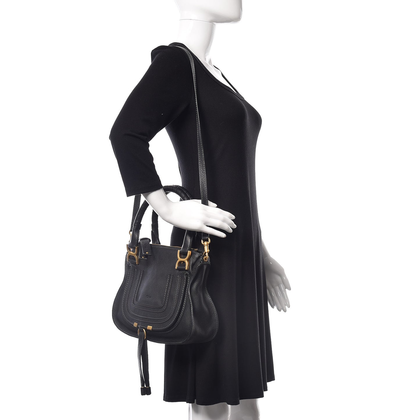 Calfskin Small Marcie Satchel Black