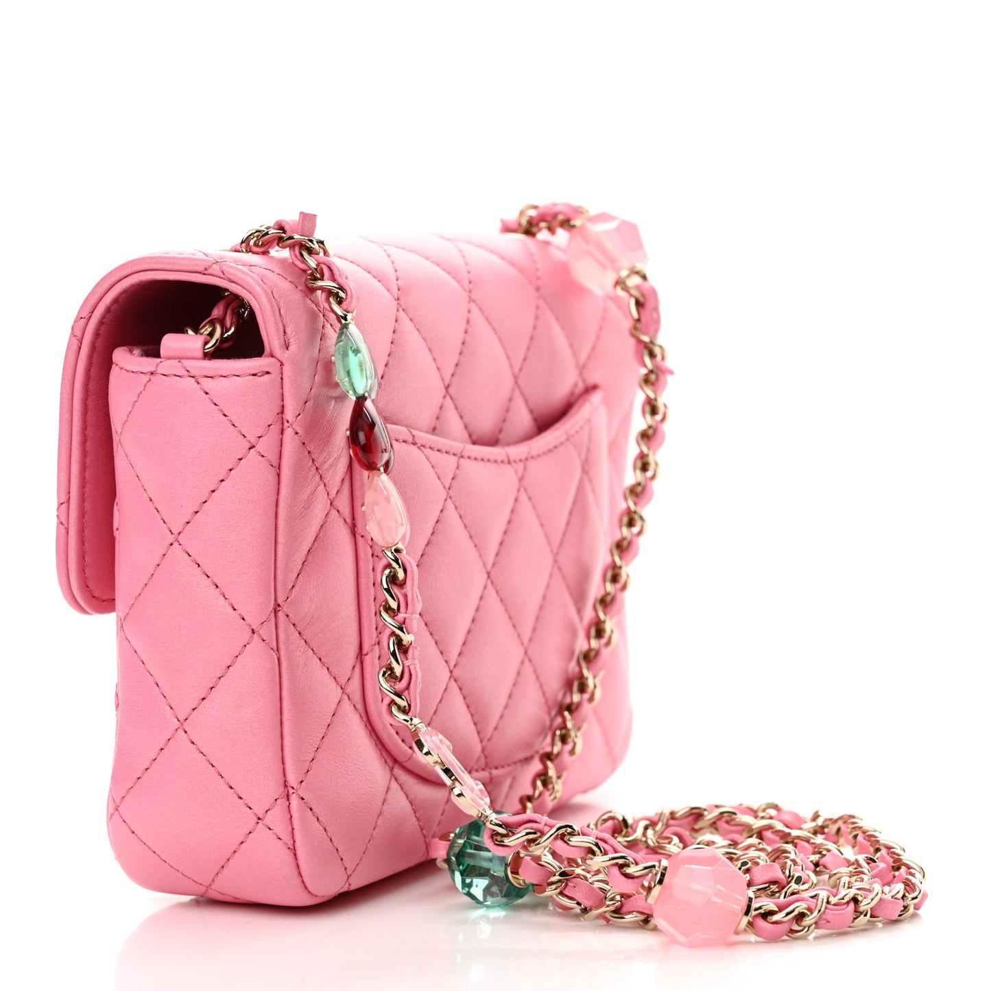 Lambskin Resin Quilted Mini Heart Square Flap Pink