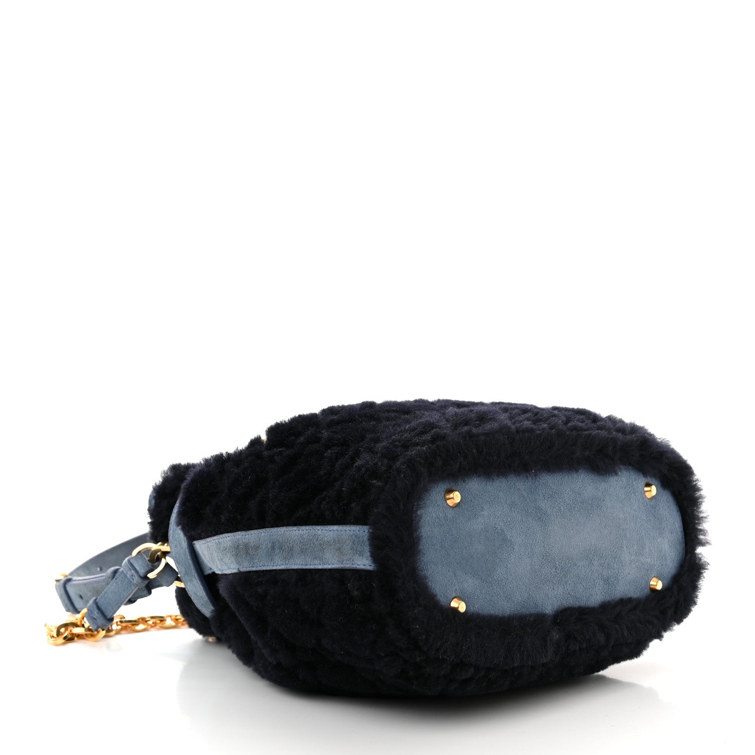 Christian Dior Shearling Suede C'est Dior Cannage Bucket Bag Navy 4 of 9