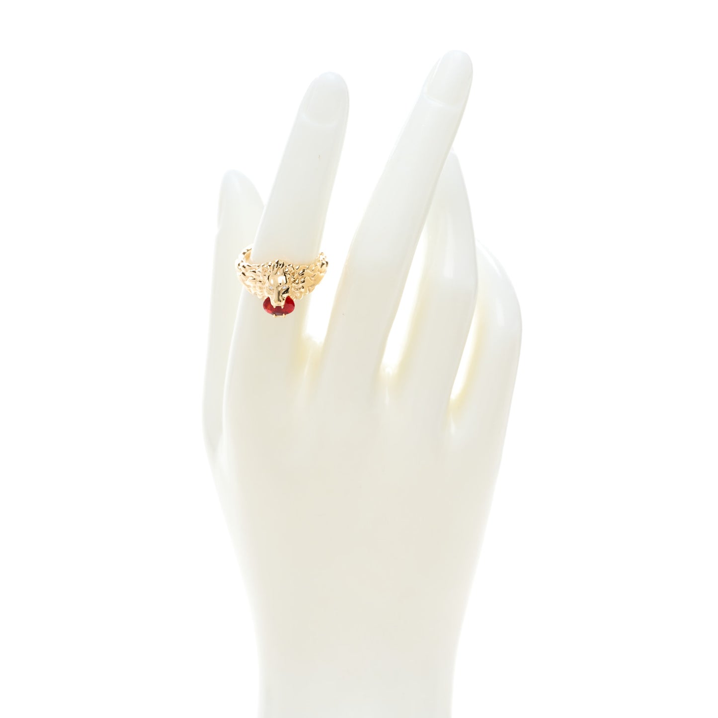 18K Yellow Gold Diamond Fire Opal Lion Head Ring 53 6.25