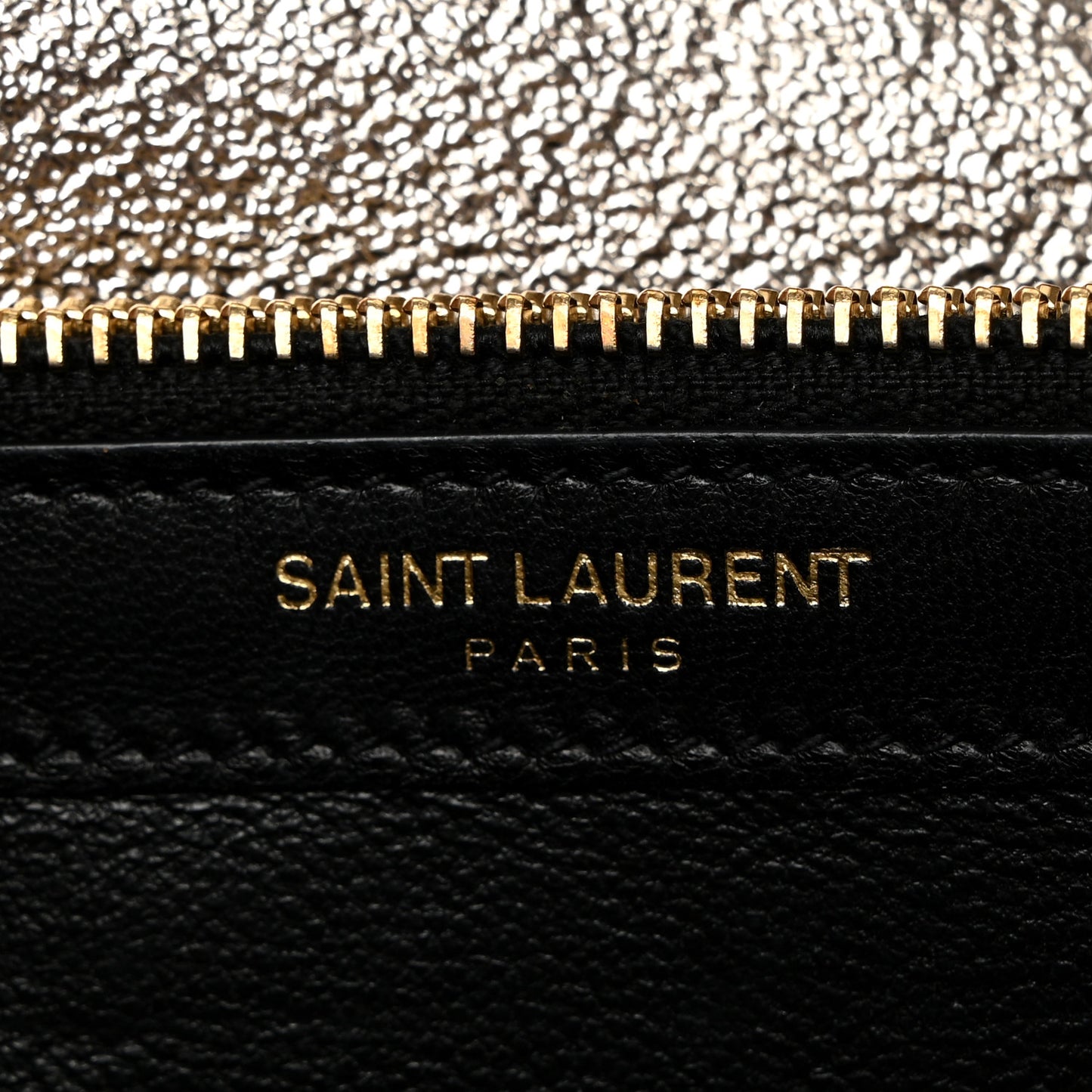 Metallic Crackled Calfskin Matelasse Chevron Monogram Chain Wallet Gold