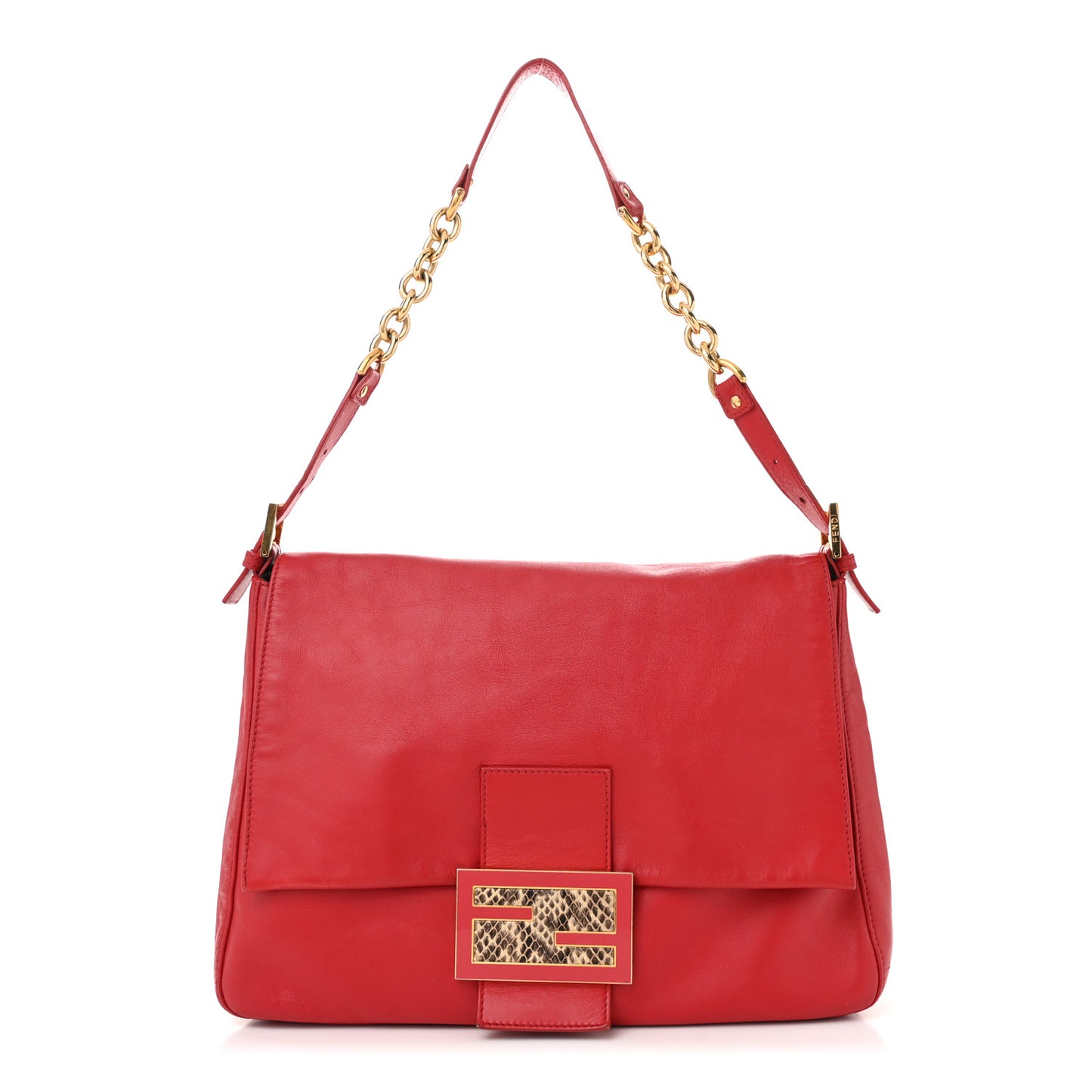 Vitello Savana Snakeskin Big Mama Baguette Red