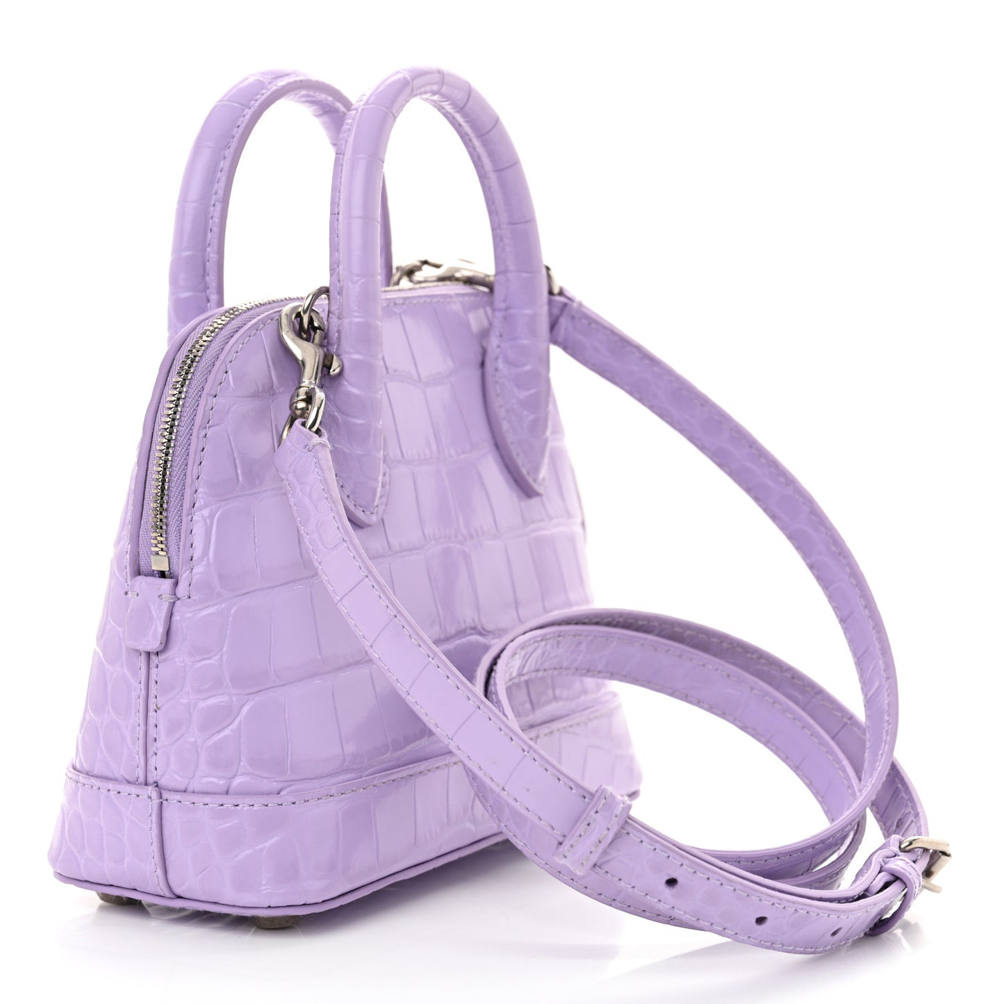 Shiny Calfskin Logo Crocodile Embossed XXS Ville Top Handle Bag Lilac White