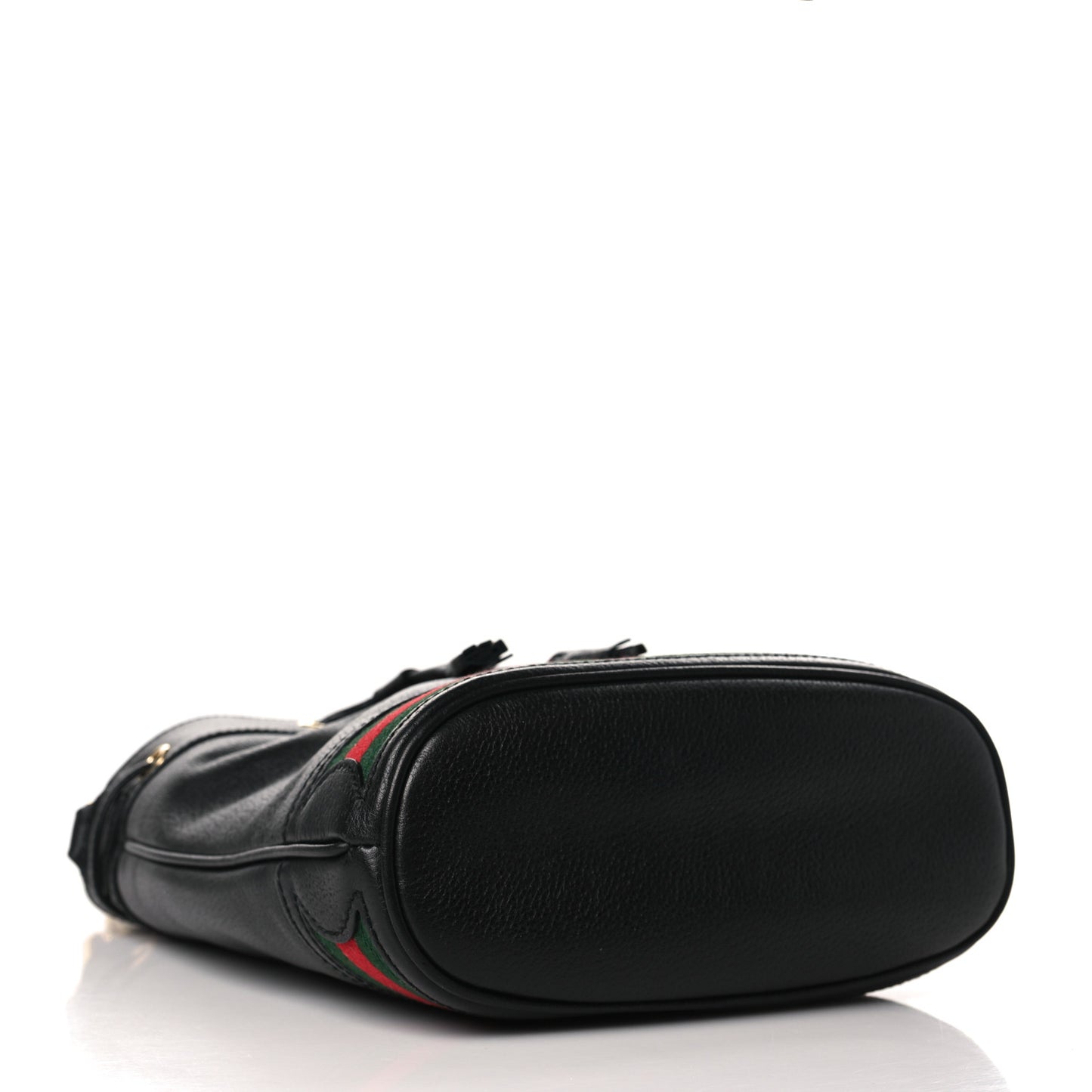 Glazed Textured Calfskin Web Small Ophidia Bucket Bag Black
