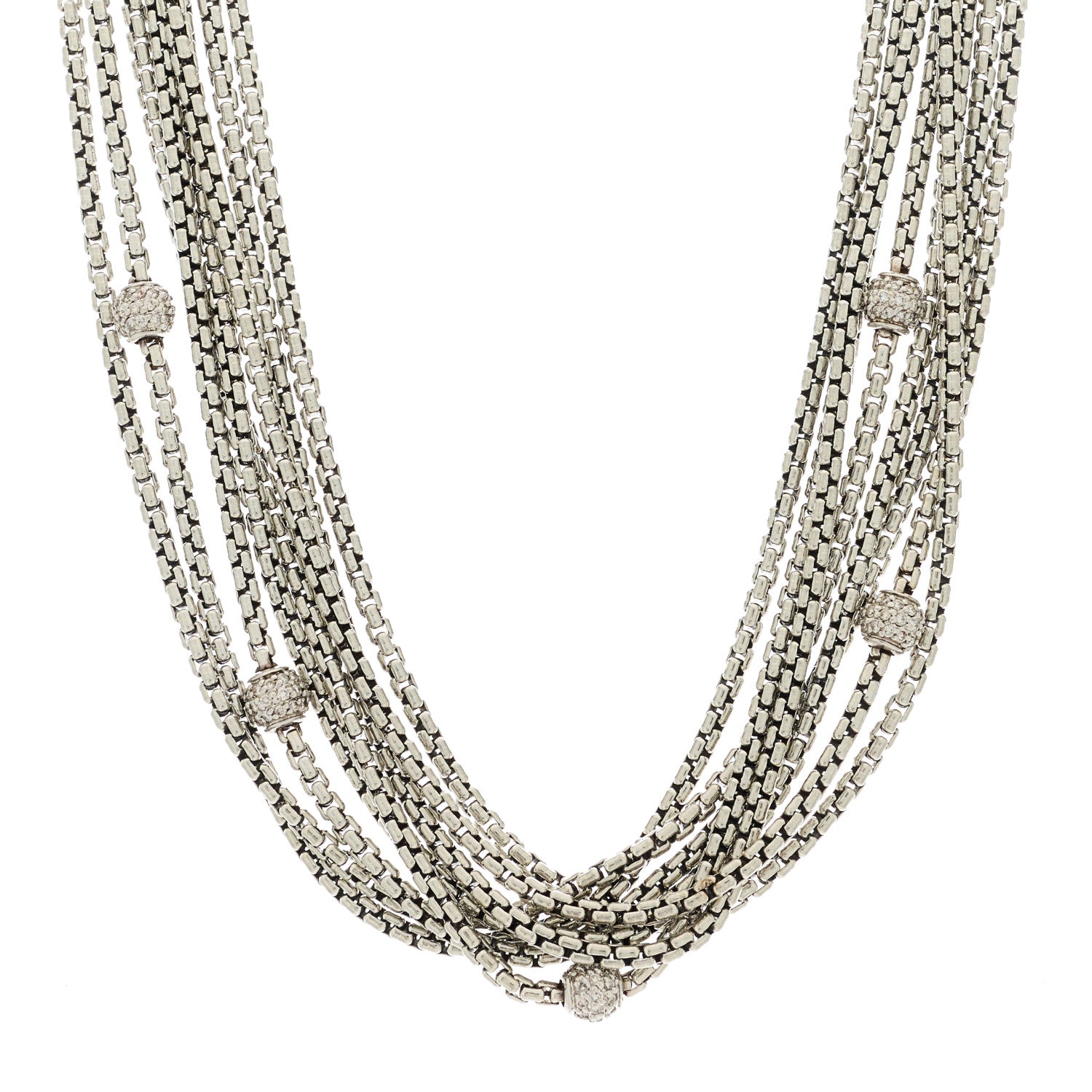 David Yurman Sterling Silver 18 Yellow Gold Diamond Multi Strand Station Necklace 1 of 5