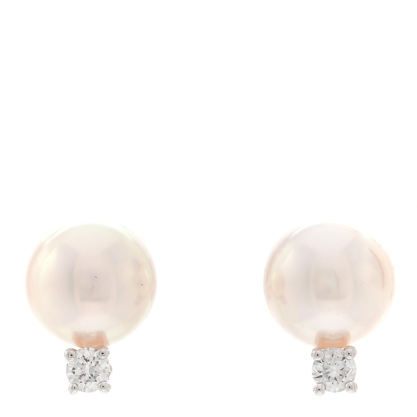 18K White Gold Diamond Akoya Pearl 7-7.5mm Stud Earrings