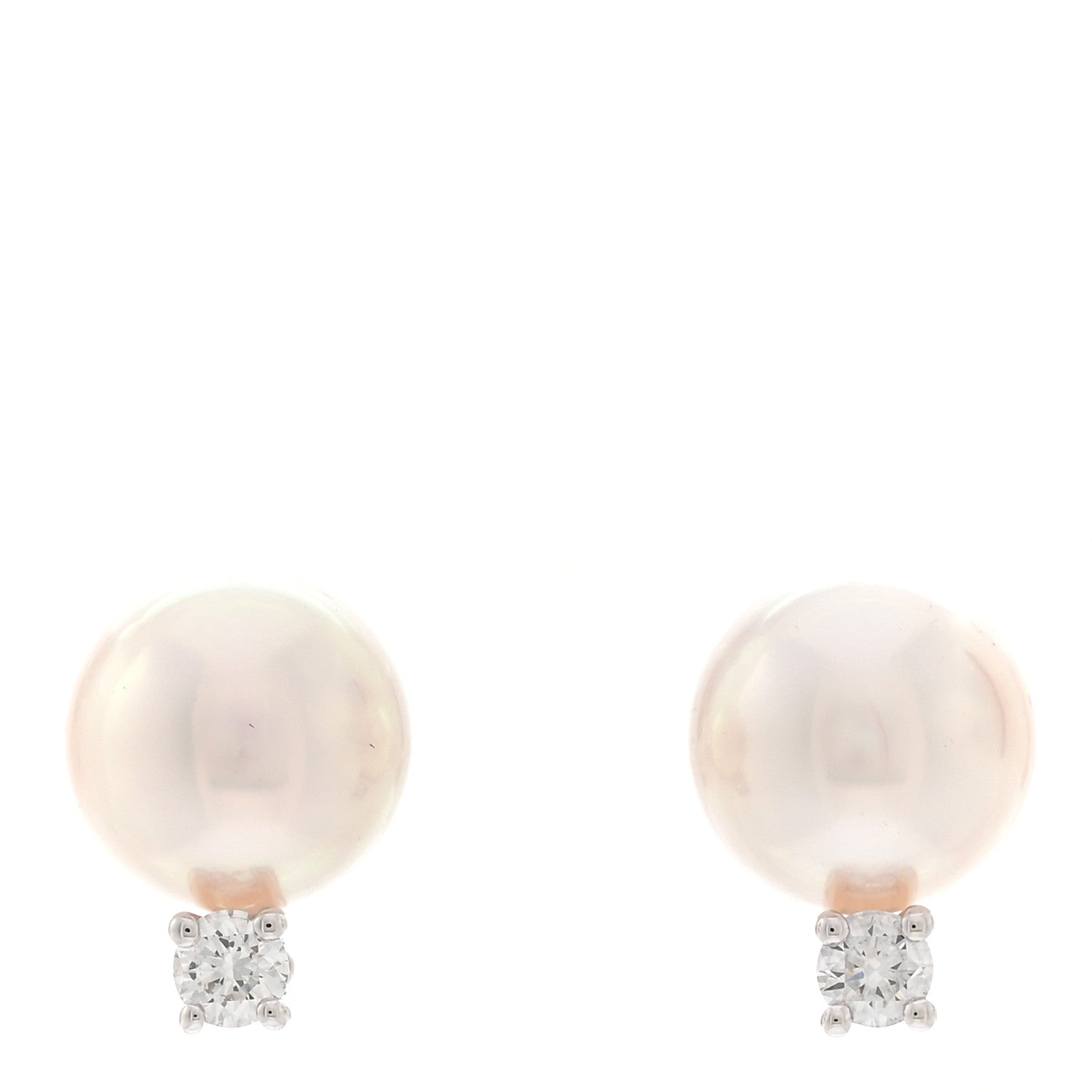 Mikimoto 18K White Gold Diamond Akoya Pearl 7-7.5mm Stud Earrings 1 of 5