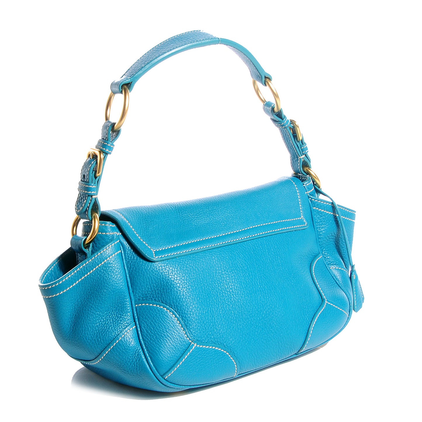 Vitello Daino Pushlock Flap Shoulder Bag Turchese