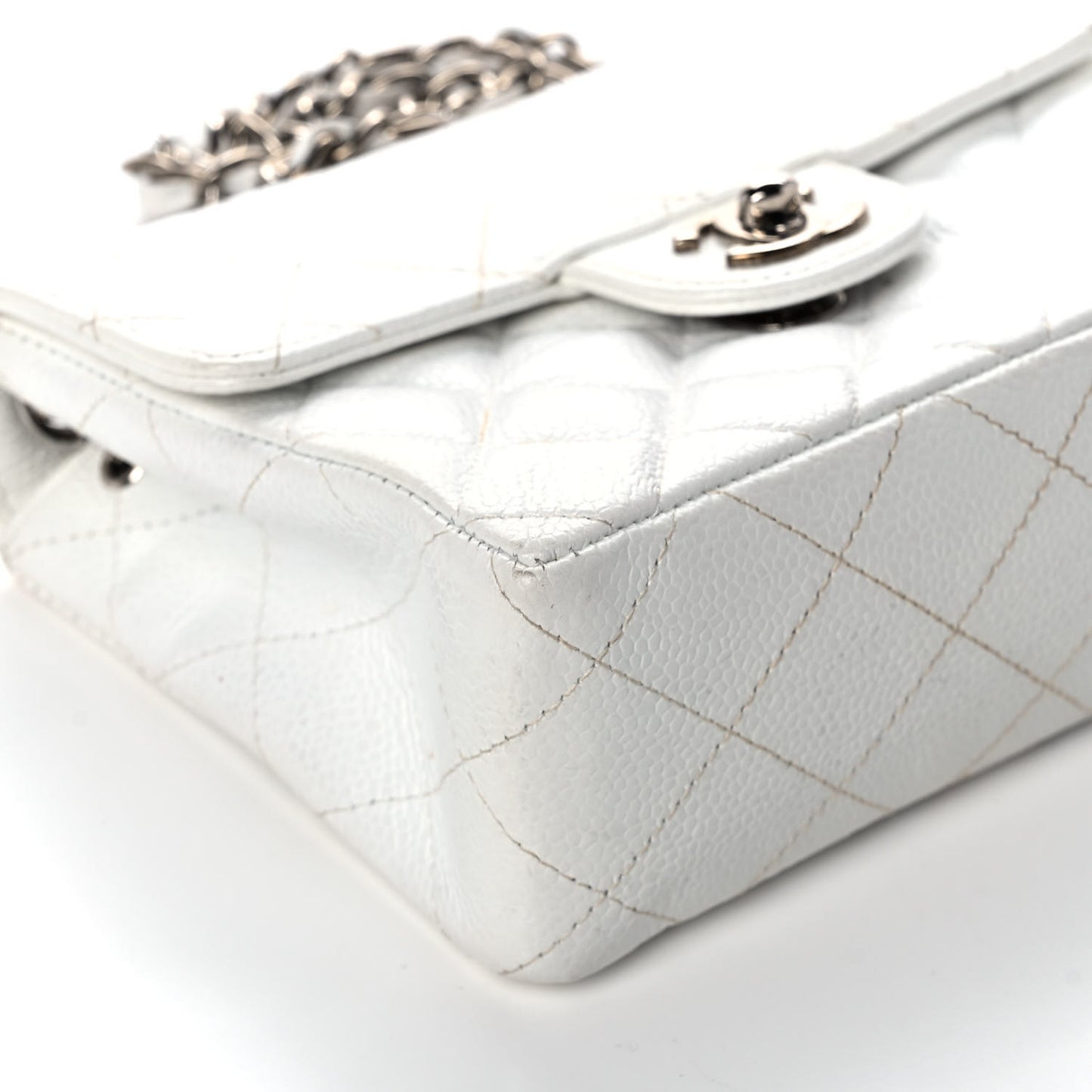 Caviar Quilted Mini Square Flap White