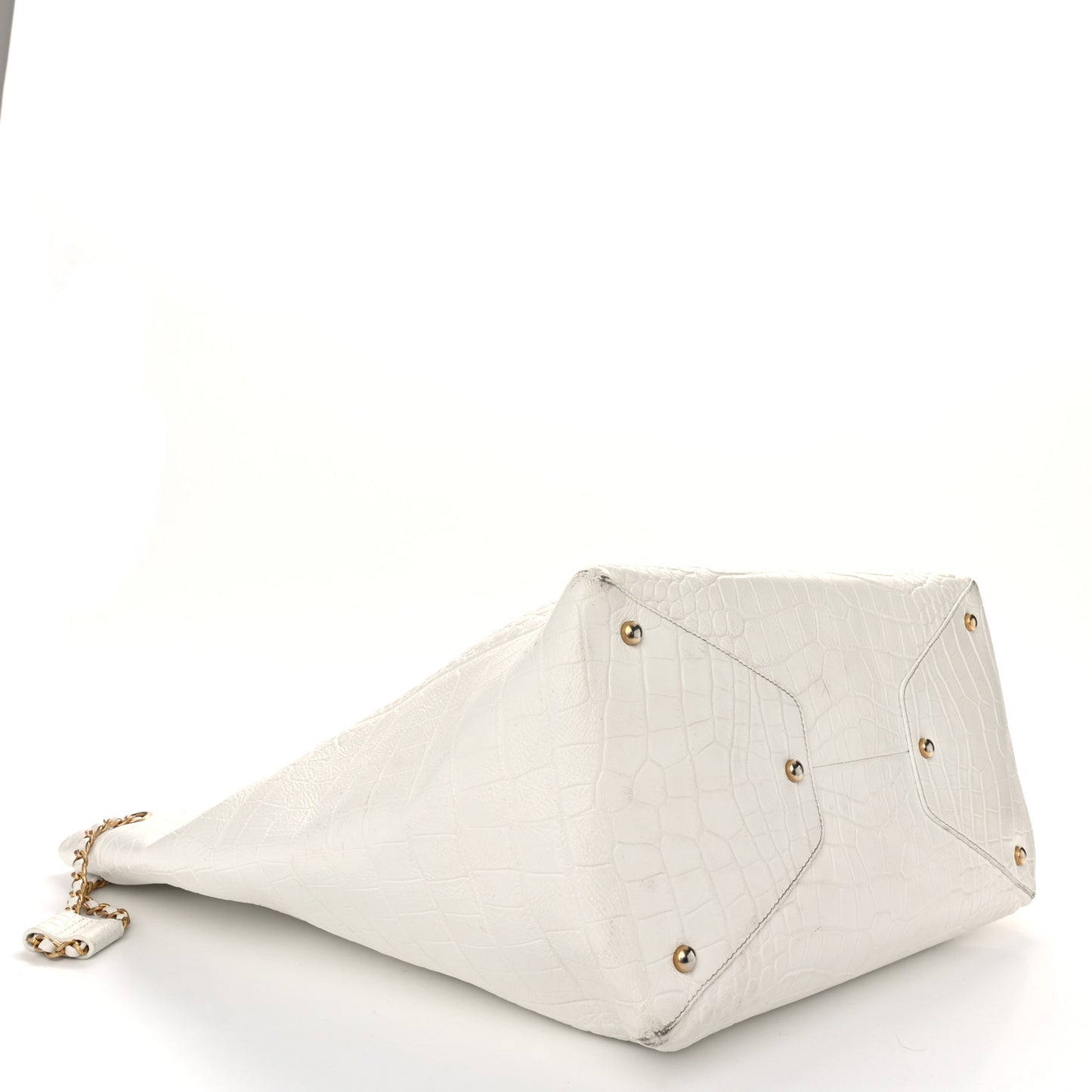 Calfskin Crocodile Embossed Large Cocodile Shopping Tote White