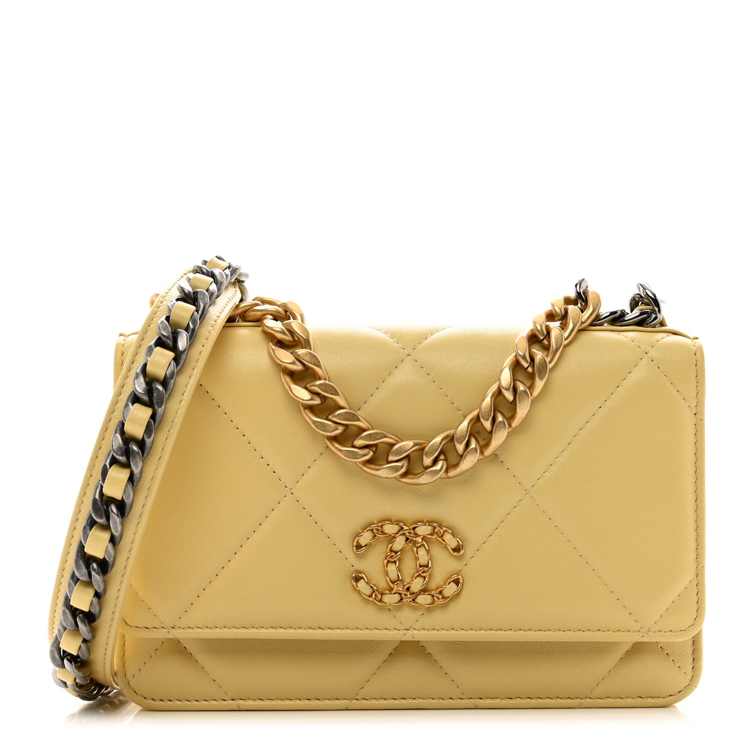 Chanel Lambskin Quilted Chanel 19 Wallet On Chain WOC Yellow 1 of 13