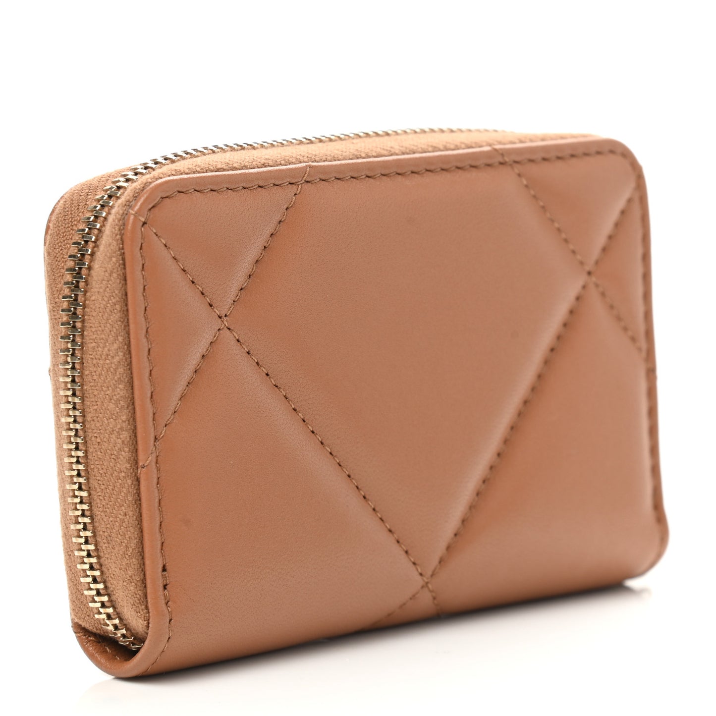 Lambskin Quilted Chanel 19 Zip Around Coin Purse Wallet Brown