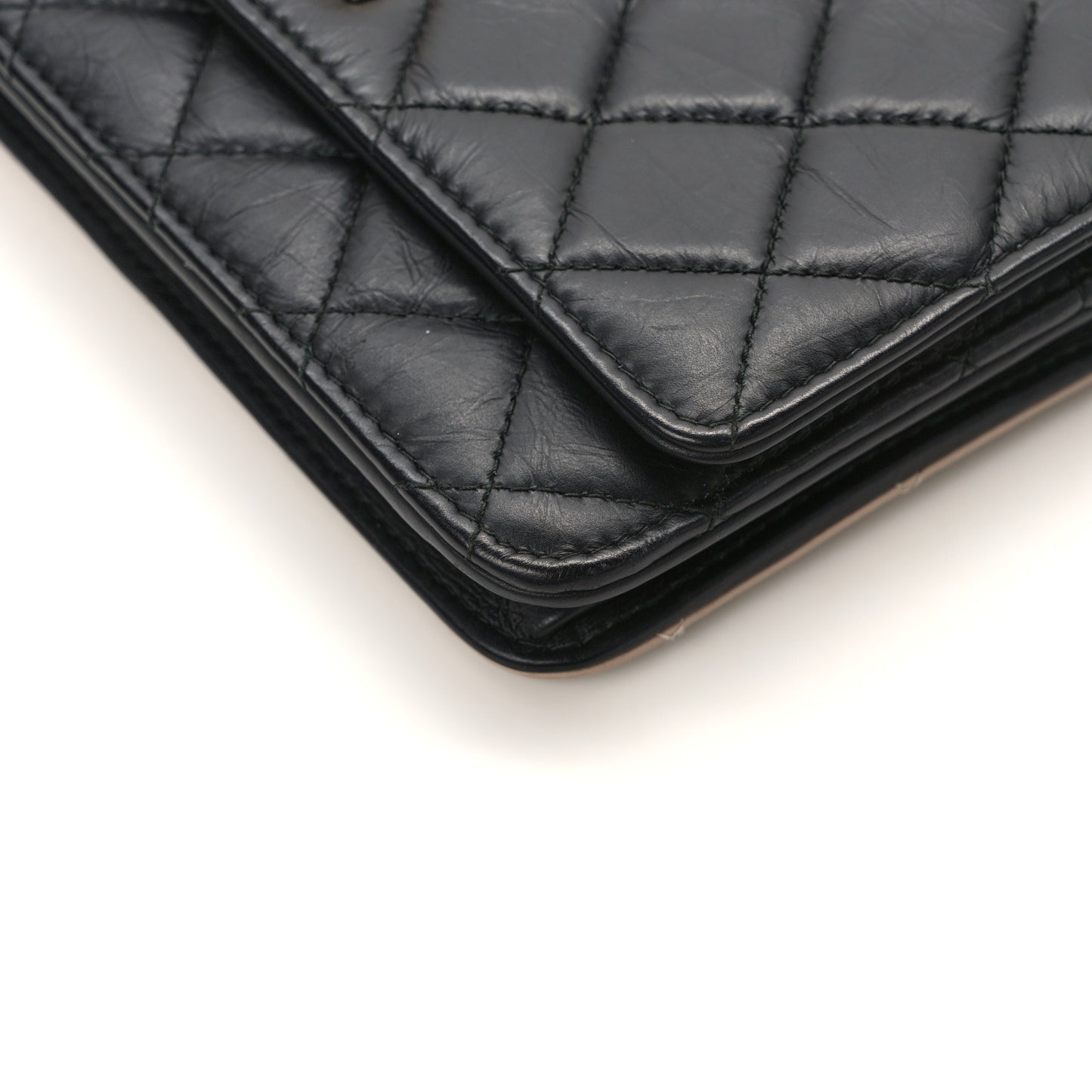 Aged Calfskin Quilted Reissue Wallet On Chain WOC Beige Black