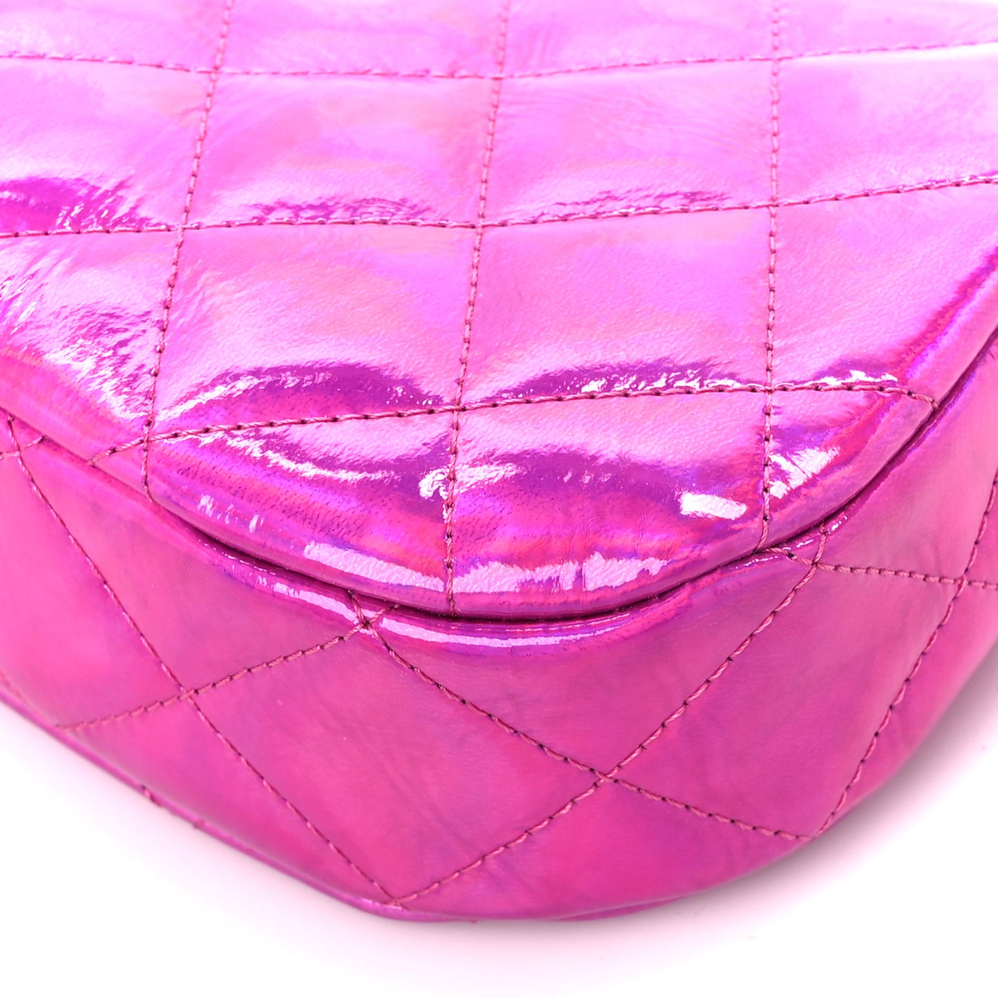 Iridescent Mirror Goatskin Clutch With Chain Pink