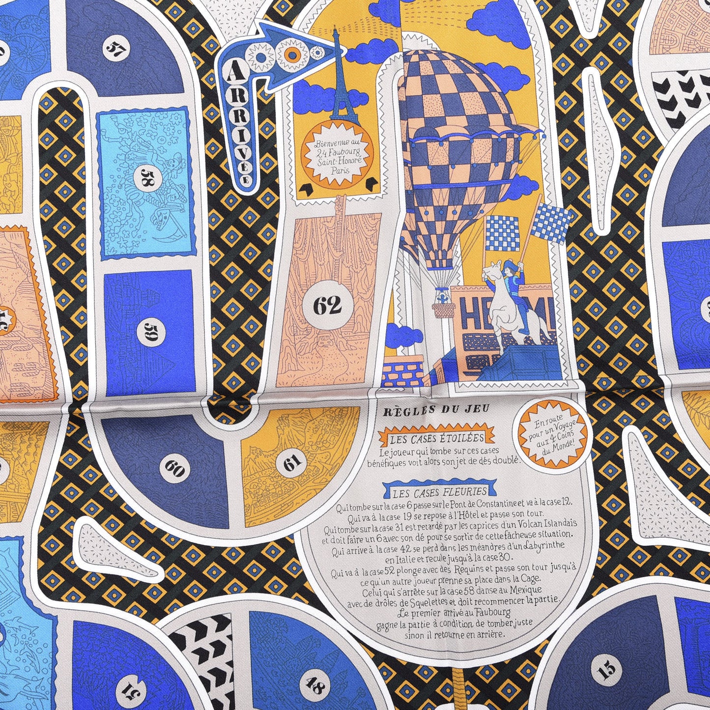 Silk Le Tour Du Monde En 63 Cases Scarf 90 Marine Orange Bleu