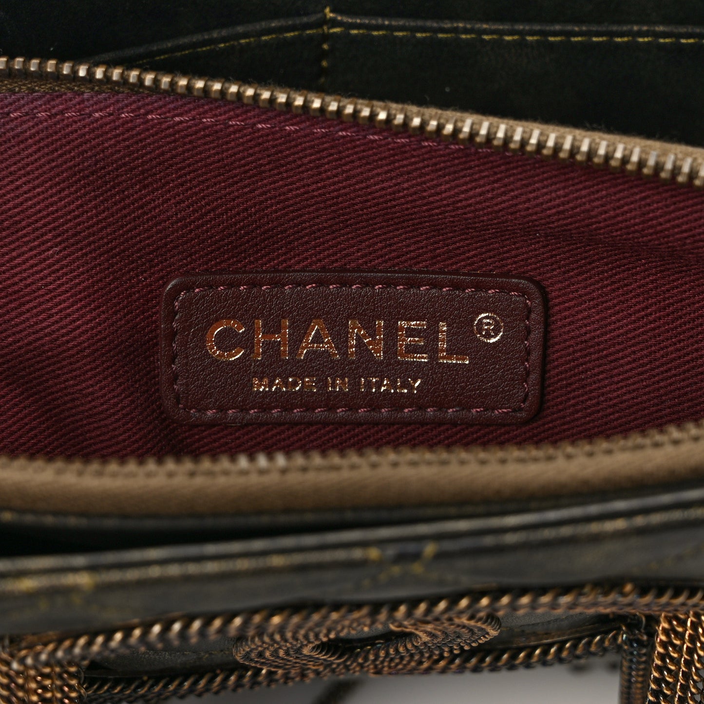 Calfskin Quilted Chain CC Chain Clutch Dark Gold