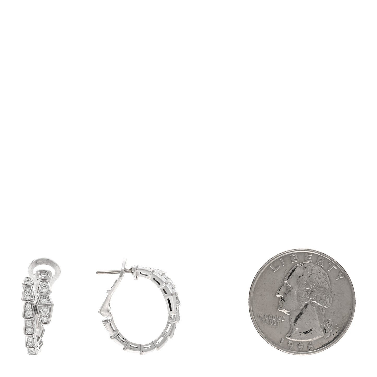 18K White Gold Diamond Serpenti Viper Hoop Pave Earrings