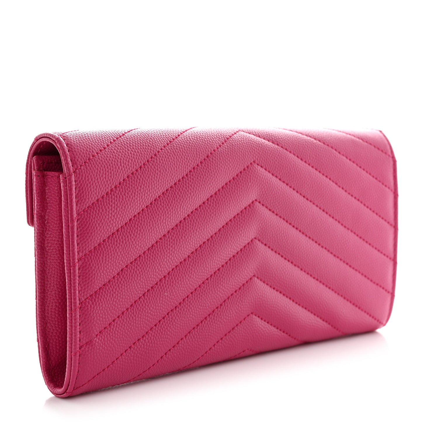 Grain De Poudre Matelasse Chevron Monogram Flap Wallet Fuxia