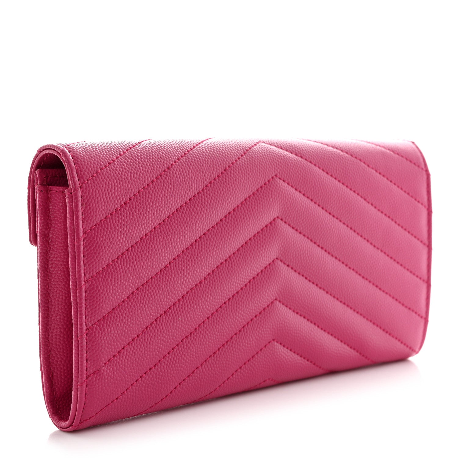 Saint Laurent Grain De Poudre Matelasse Chevron Monogram Flap Wallet Fuxia 3 of 11