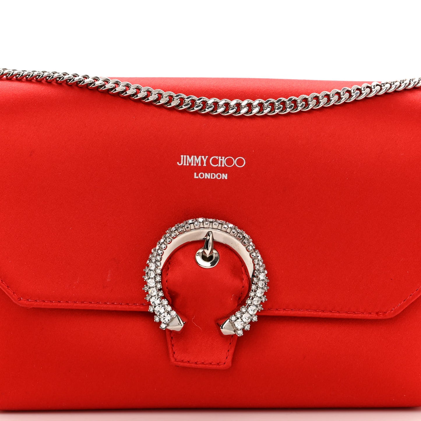 Satin Crystal Embellished Madeline Clutch Red