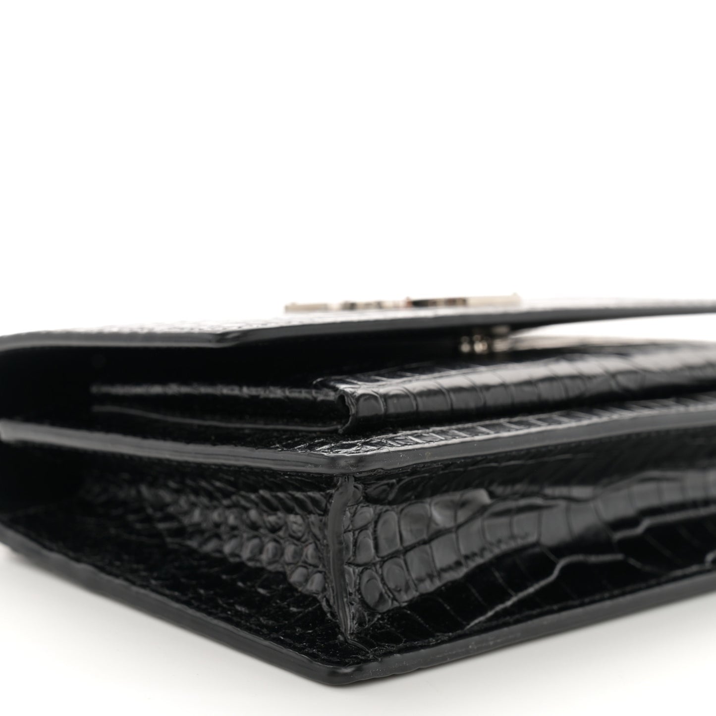 Calfskin Crocodile Embossed Monogram Sunset Chain Wallet Black