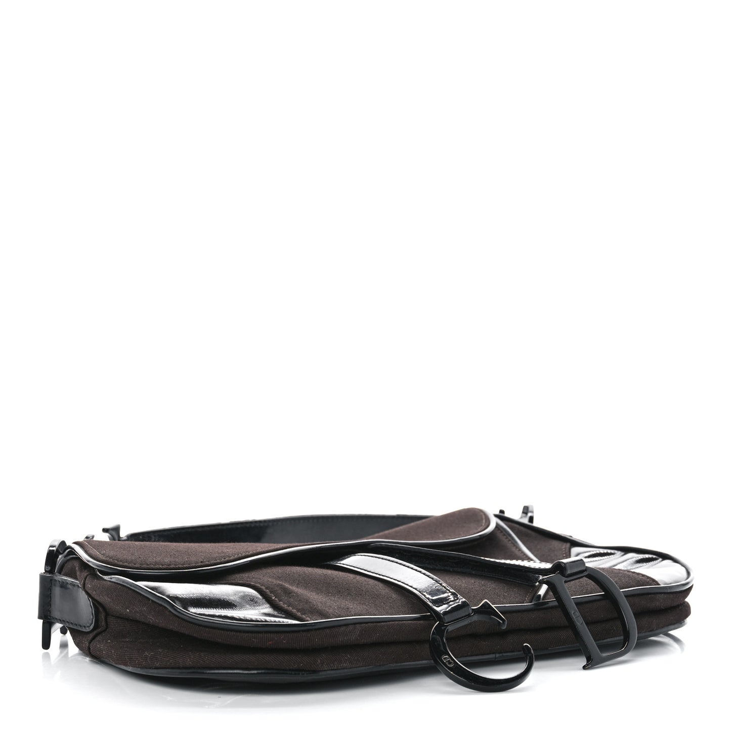 Canvas Patent Double Saddle Bag Brown Black