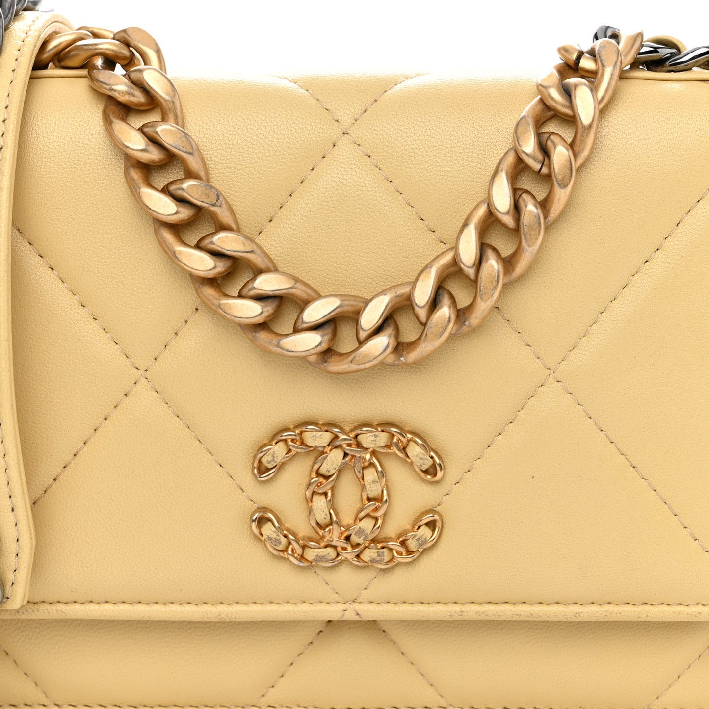 Lambskin Quilted Chanel 19 Wallet On Chain WOC Yellow