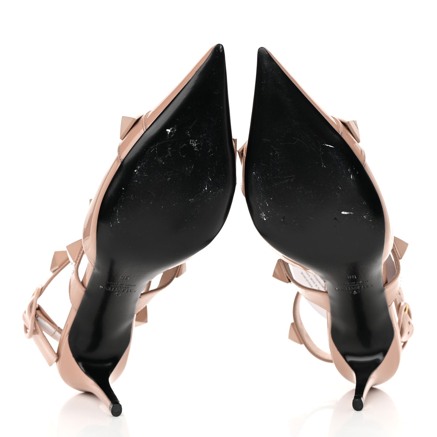 Patent Enamel Monochrome Roman Stud Ankle Strap 80mm Pumps 39.5 Rose Cannelle