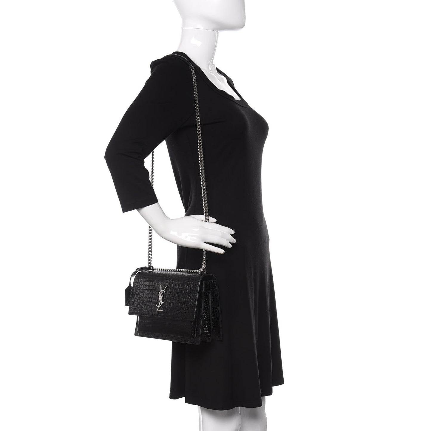 Calfskin Crocodile Embossed Monogram Sunset Black
