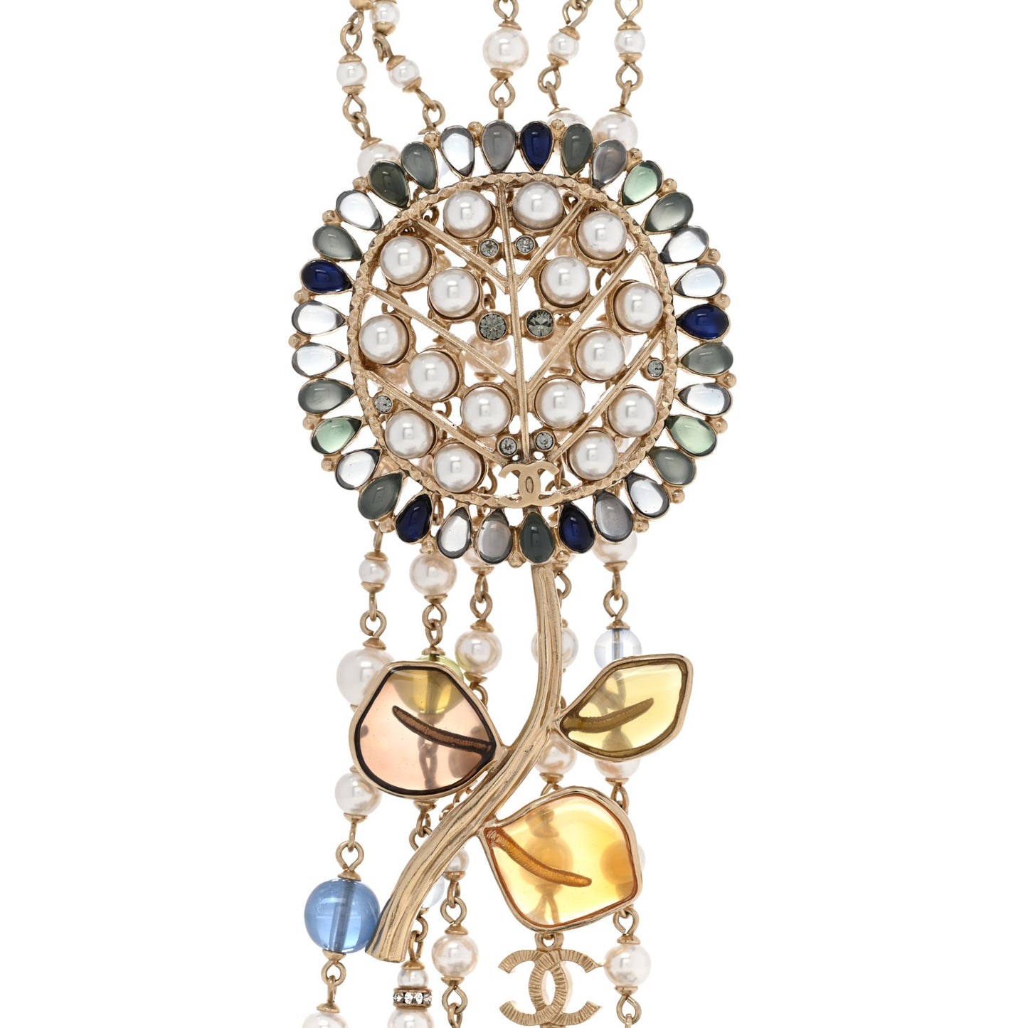 Pearl Beaded Flower Multi Strand Choker Necklace Golden White Blue Pearly White