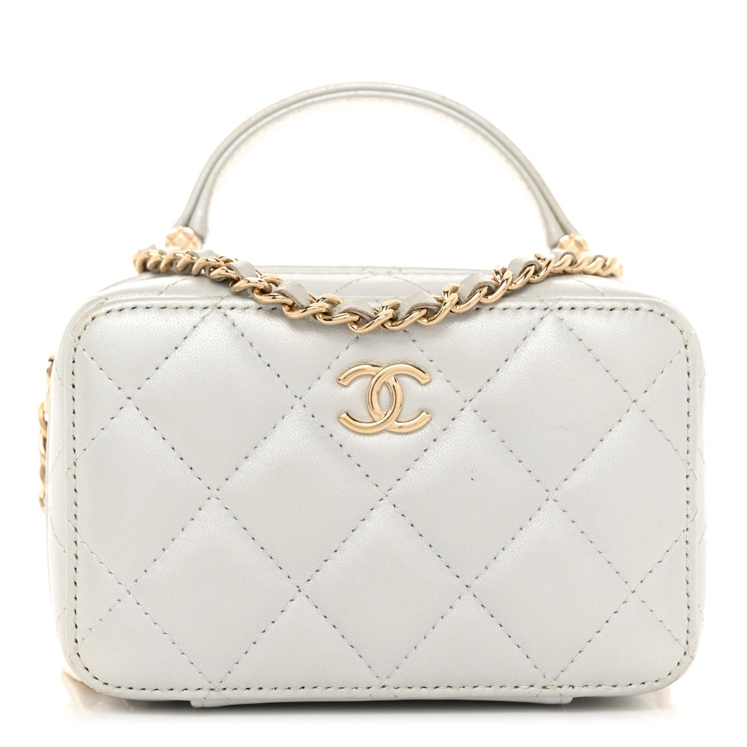 Chanel Metallic Lambskin Quilted Top Handle Vanity Case Silver 1 of 11
