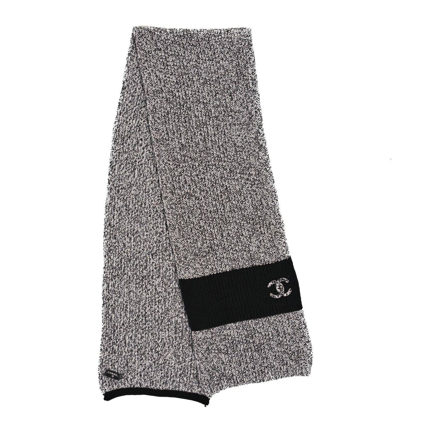 Cashmere Knit CC Scarf Black White