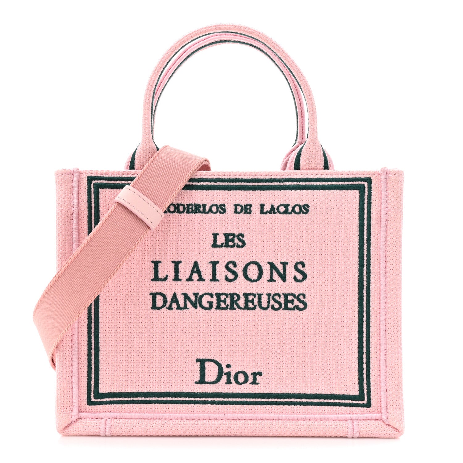 Christian Dior Canvas Embroidered Book Cover Mini Book Tote Pink
