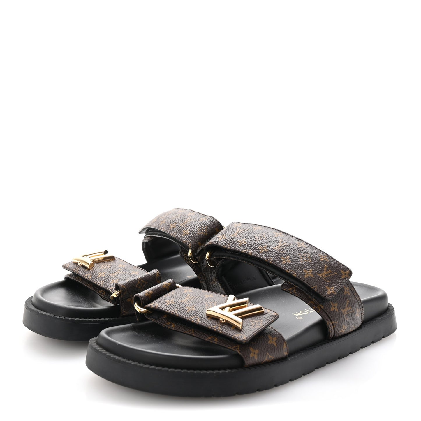 Monogram LV Sunset Comfort Flat Sandals 38.5 Cacao Brown
