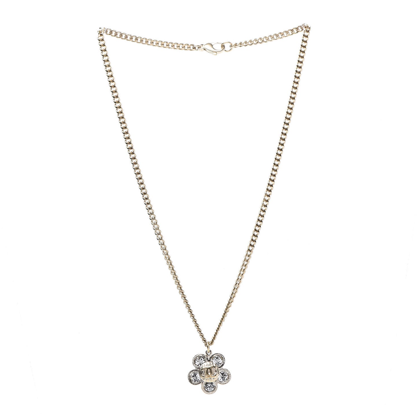 Crystal CC Flower Pendant Necklace Gold