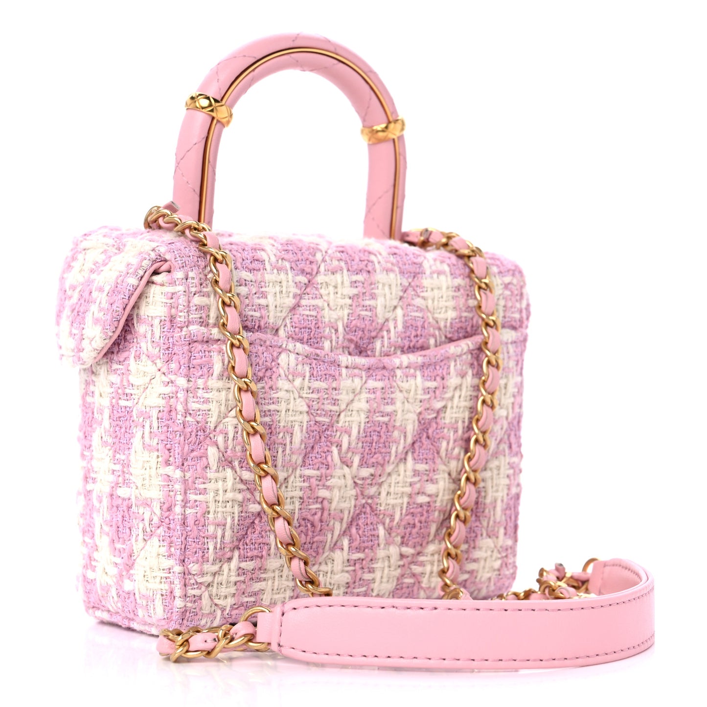 Tweed Handle Crush Small Vanity Case Pink Ecru