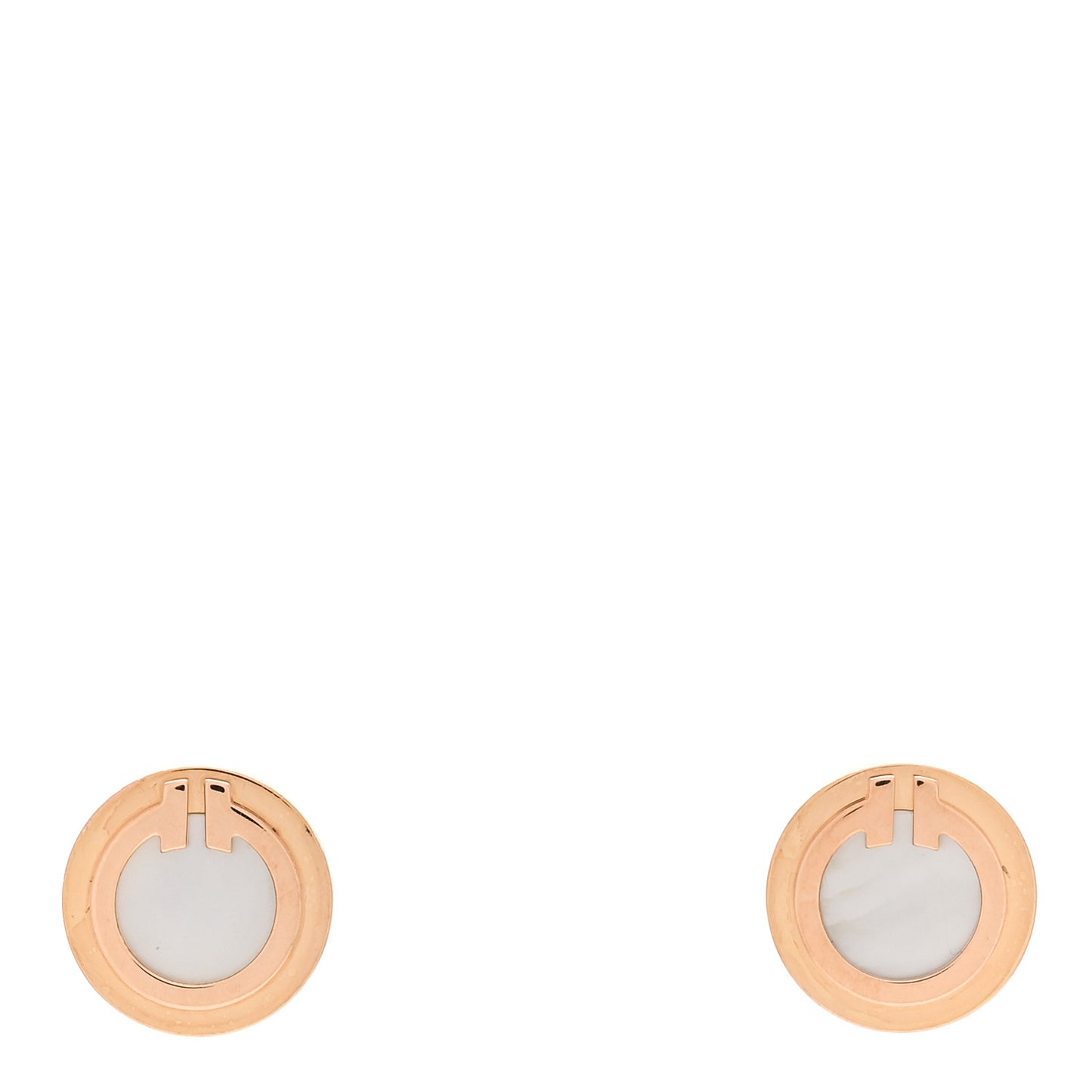 18K Rose Gold Mother of Pearl T Circle Earrings