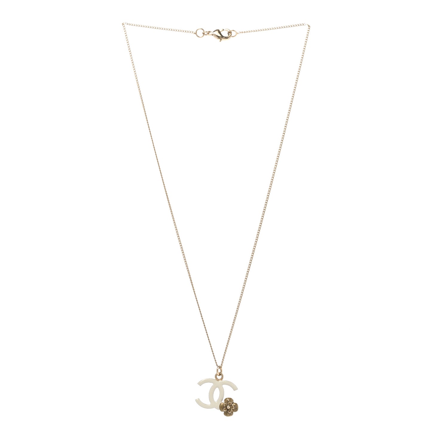 Enamel CC Camellia Necklace Ivory Gold