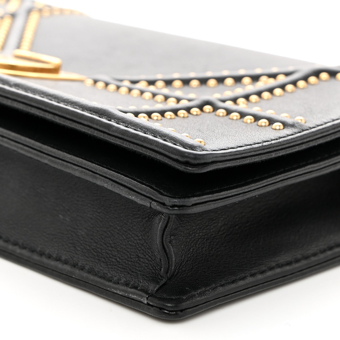Calfskin Studded Diorama Wallet on Chain Pouch Black