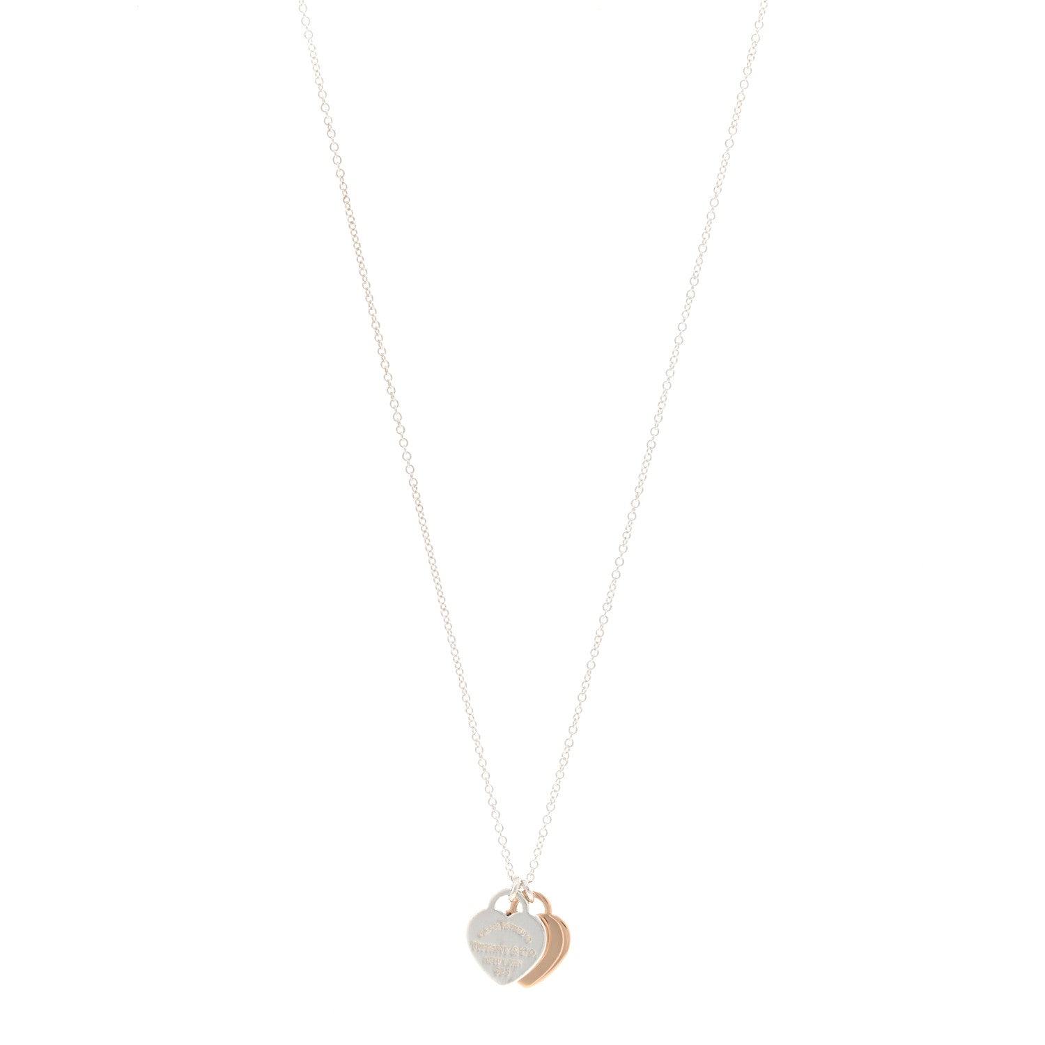 Tiffany Sterling Silver 18K Rose Gold Mini Return to Tiffany Double Heart Tag Pendant Necklace 1 of 4