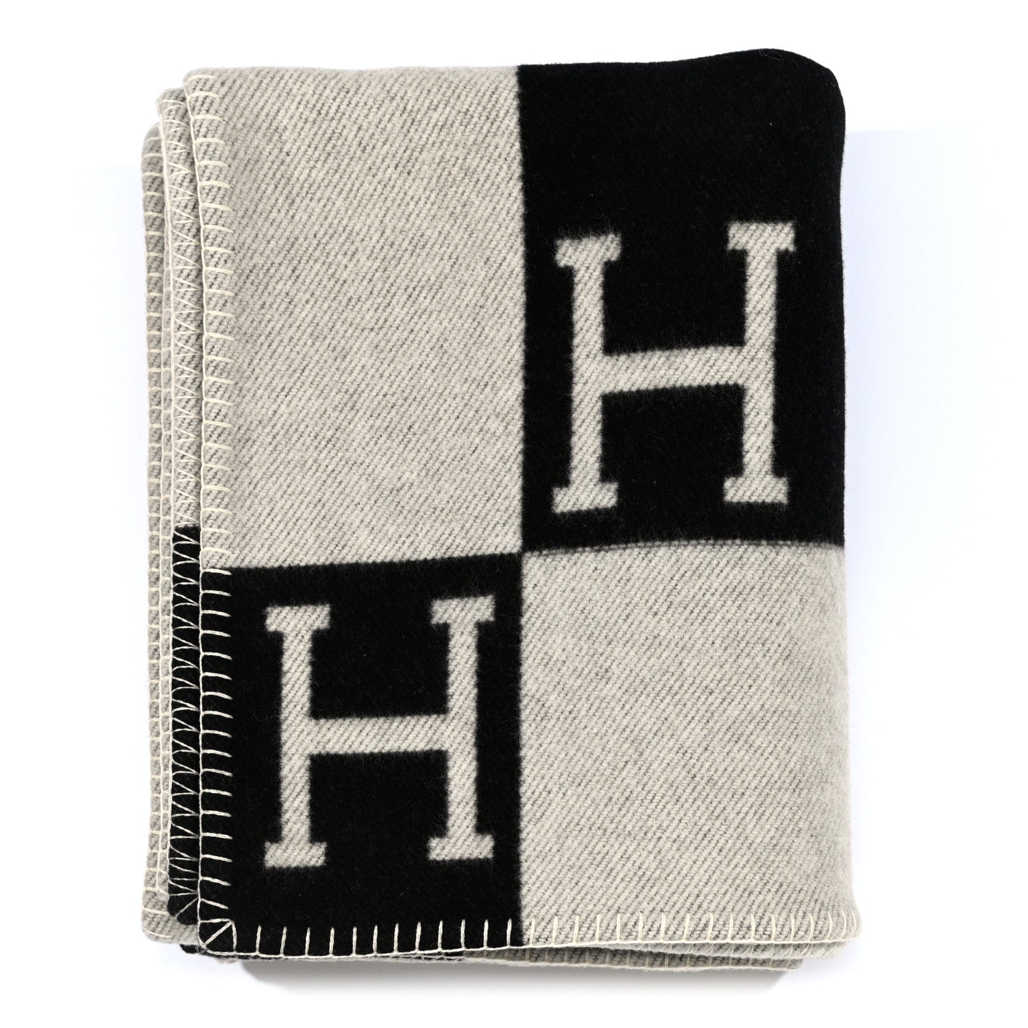 Hermes Wool Cashmere Signature Avalon Blanket Black 896144