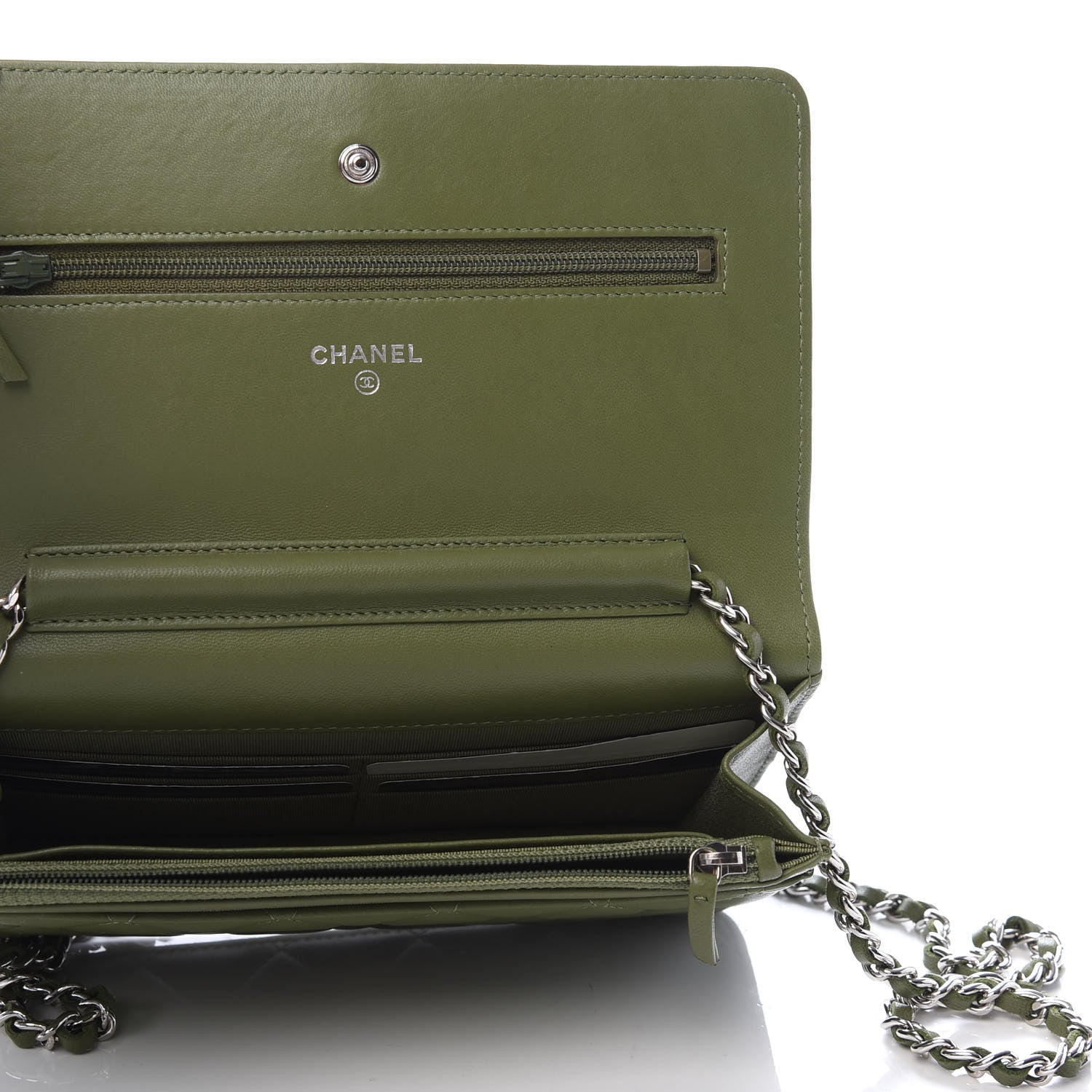 Chanel Lambskin Quilted Wallet On Chain WOC Green 5 of 10