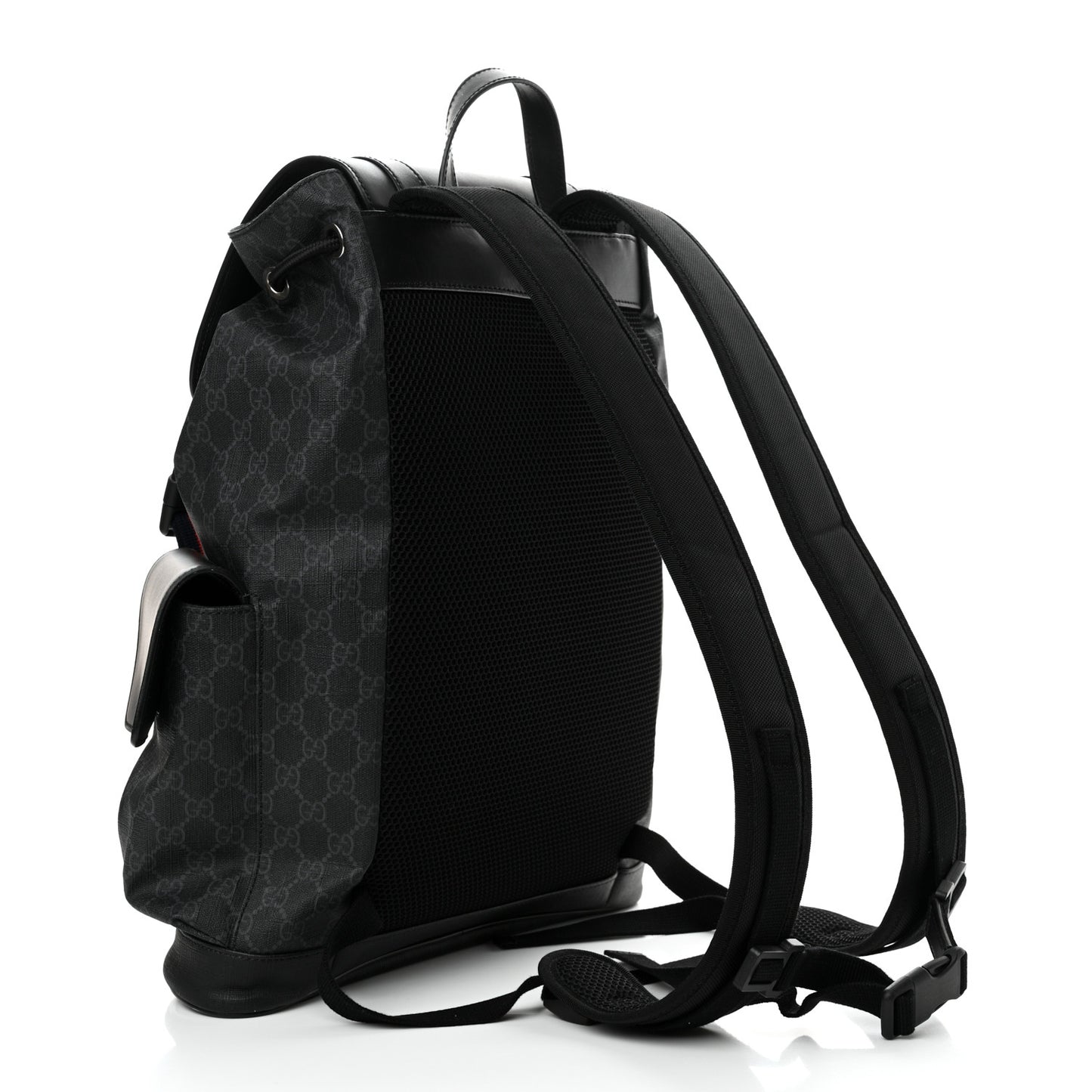 Soft GG Supreme Monogram Calfskin Web Double Buckle Backpack Black