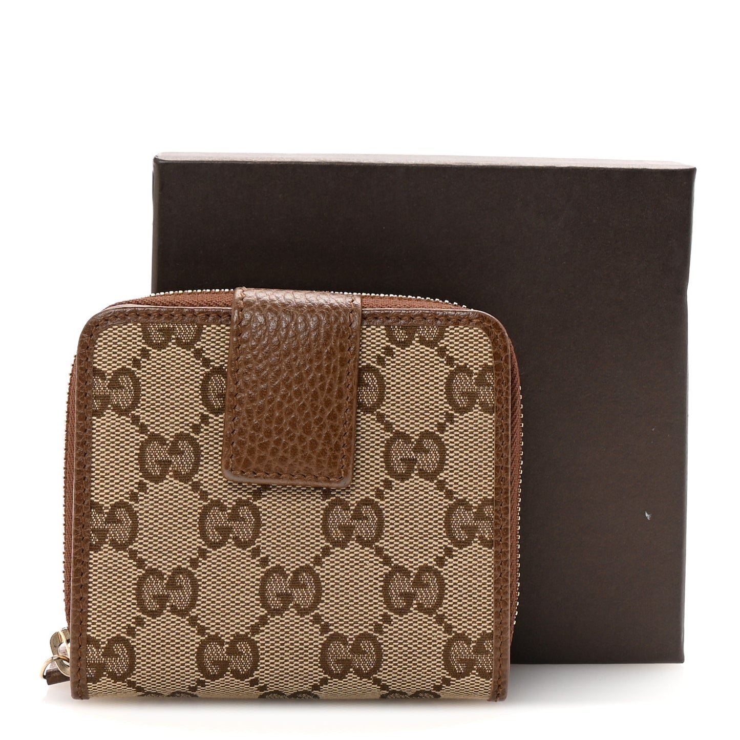 Monogram Dollar Calfskin Zip Around French Wallet Beige Ebony Tabacco
