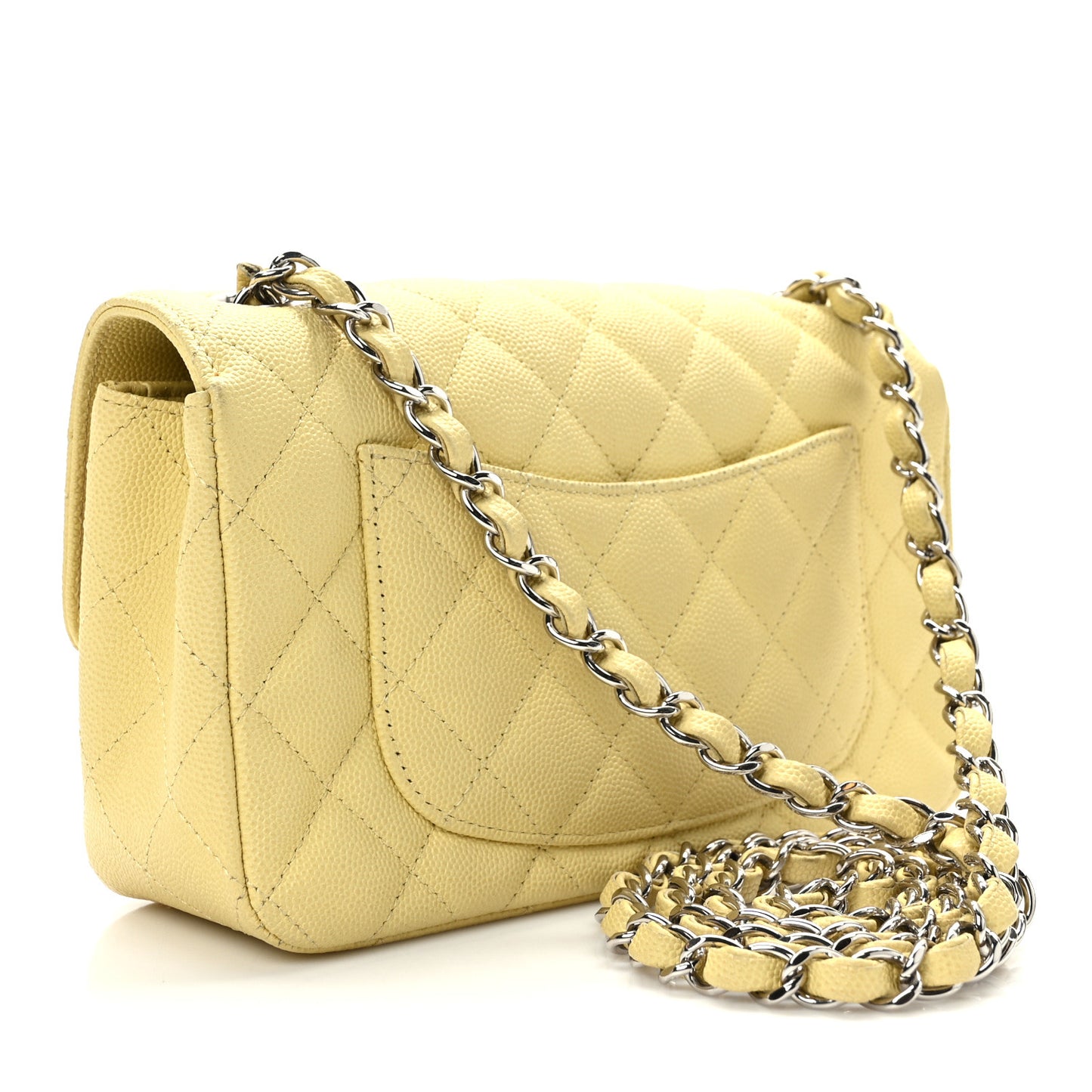 Caviar Quilted Mini Rectangular Flap Light Yellow